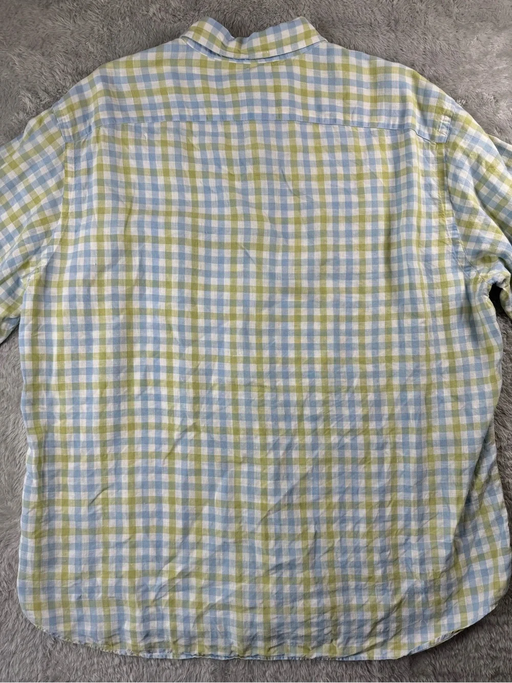 J.Crew 100% Linen Plaid Button Down Shirt XL‎ Blue Green